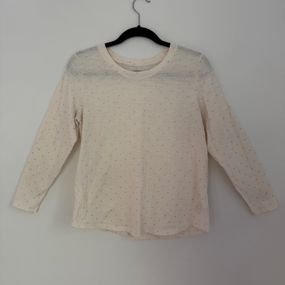 Old Navy Everywear Cream Long Sleeve Tee Rose Gold Polka Dot Print Women’s MP - Picture 1 of 8